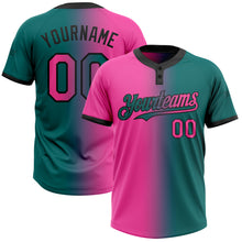 Загрузить изображение в средство просмотра галереи, Custom Teal Pink-Black Gradient Fashion Two-Button Unisex Softball Jersey
