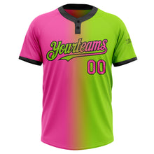 Laden Sie das Bild in den Galerie-Viewer, Custom Neon Green Pink-Black Gradient Fashion Two-Button Unisex Softball Jersey
