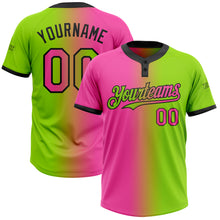 Laden Sie das Bild in den Galerie-Viewer, Custom Neon Green Pink-Black Gradient Fashion Two-Button Unisex Softball Jersey
