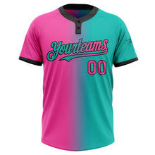 Charger l&#39;image dans la galerie, Custom Aqua Pink-Black Gradient Fashion Two-Button Unisex Softball Jersey
