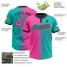 Charger l&#39;image dans la galerie, Custom Aqua Pink-Black Gradient Fashion Two-Button Unisex Softball Jersey
