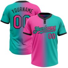 Charger l&#39;image dans la galerie, Custom Aqua Pink-Black Gradient Fashion Two-Button Unisex Softball Jersey
