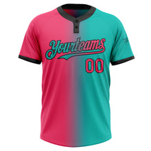 Загрузить изображение в средство просмотра галереи, Custom Aqua Neon Pink-Black Gradient Fashion Two-Button Unisex Softball Jersey
