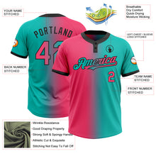 Charger l&#39;image dans la galerie, Custom Aqua Neon Pink-Black Gradient Fashion Two-Button Unisex Softball Jersey
