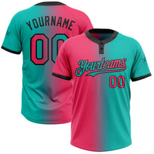 Загрузить изображение в средство просмотра галереи, Custom Aqua Neon Pink-Black Gradient Fashion Two-Button Unisex Softball Jersey
