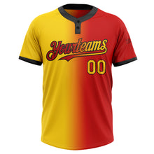 Загрузить изображение в средство просмотра галереи, Custom Red Yellow-Black Gradient Fashion Two-Button Unisex Softball Jersey
