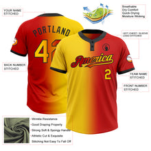 Charger l&#39;image dans la galerie, Custom Red Yellow-Black Gradient Fashion Two-Button Unisex Softball Jersey
