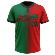 Charger l&#39;image dans la galerie, Custom Red Kelly Green-Black Gradient Fashion Two-Button Unisex Softball Jersey
