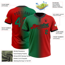 Load image into Gallery viewer, Custom Red Kelly Green-Black Gradient Fashion Two-Button Unisex Softball Jersey
