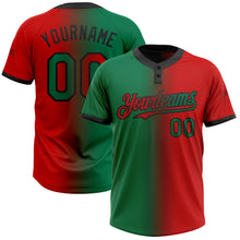 Load image into Gallery viewer, Custom Red Kelly Green-Black Gradient Fashion Two-Button Unisex Softball Jersey
