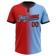 Laden Sie das Bild in den Galerie-Viewer, Custom Light Blue Red-Black Gradient Fashion Two-Button Unisex Softball Jersey
