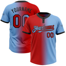 Laden Sie das Bild in den Galerie-Viewer, Custom Light Blue Red-Black Gradient Fashion Two-Button Unisex Softball Jersey
