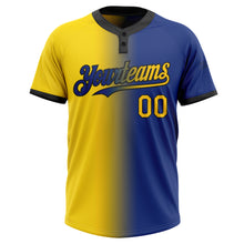 Charger l&#39;image dans la galerie, Custom Royal Yellow-Black Gradient Fashion Two-Button Unisex Softball Jersey
