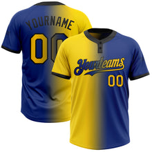 Charger l&#39;image dans la galerie, Custom Royal Yellow-Black Gradient Fashion Two-Button Unisex Softball Jersey
