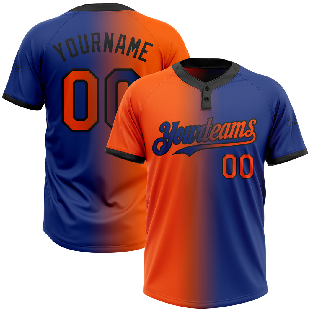 Custom Royal Orange-Black Gradient Fashion Two-Button Unisex Softball Jersey