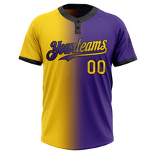 Charger l&#39;image dans la galerie, Custom Purple Yellow-Black Gradient Fashion Two-Button Unisex Softball Jersey
