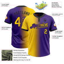 Charger l&#39;image dans la galerie, Custom Purple Yellow-Black Gradient Fashion Two-Button Unisex Softball Jersey
