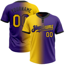 Charger l&#39;image dans la galerie, Custom Purple Yellow-Black Gradient Fashion Two-Button Unisex Softball Jersey
