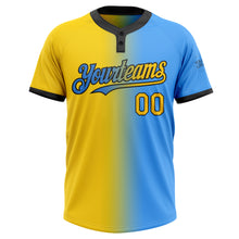 Charger l&#39;image dans la galerie, Custom Electric Blue Yellow-Black Gradient Fashion Two-Button Unisex Softball Jersey
