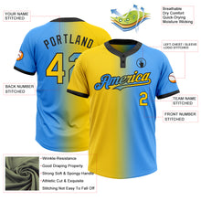 Charger l&#39;image dans la galerie, Custom Electric Blue Yellow-Black Gradient Fashion Two-Button Unisex Softball Jersey
