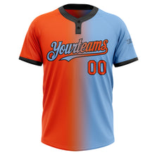 Charger l&#39;image dans la galerie, Custom Light Blue Orange-Black Gradient Fashion Two-Button Unisex Softball Jersey
