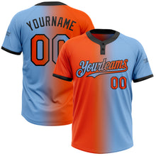 Charger l&#39;image dans la galerie, Custom Light Blue Orange-Black Gradient Fashion Two-Button Unisex Softball Jersey
