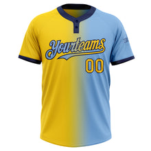 Charger l&#39;image dans la galerie, Custom Light Blue Yellow-Navy Gradient Fashion Two-Button Unisex Softball Jersey
