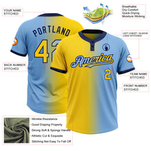 Charger l&#39;image dans la galerie, Custom Light Blue Yellow-Navy Gradient Fashion Two-Button Unisex Softball Jersey
