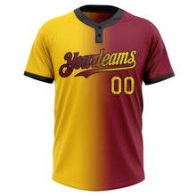 Charger l&#39;image dans la galerie, Custom Crimson Yellow-Black Gradient Fashion Two-Button Unisex Softball Jersey
