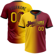 Charger l&#39;image dans la galerie, Custom Crimson Yellow-Black Gradient Fashion Two-Button Unisex Softball Jersey
