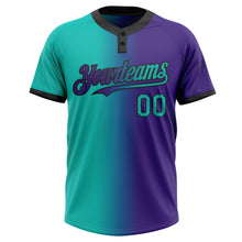 Load image into Gallery viewer, Custom Purple Aqua-Black Gradient Fashion Two-Button Unisex Softball Jersey
