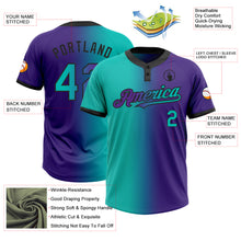 Charger l&#39;image dans la galerie, Custom Purple Aqua-Black Gradient Fashion Two-Button Unisex Softball Jersey
