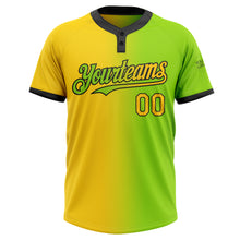 Charger l&#39;image dans la galerie, Custom Neon Green Yellow-Black Gradient Fashion Two-Button Unisex Softball Jersey
