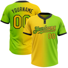 Charger l&#39;image dans la galerie, Custom Neon Green Yellow-Black Gradient Fashion Two-Button Unisex Softball Jersey
