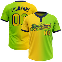 Загрузить изображение в средство просмотра галереи, Custom Neon Green Yellow-Navy Gradient Fashion Two-Button Unisex Softball Jersey
