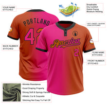 Charger l&#39;image dans la galerie, Custom Texas Orange Hot Pink-Black Gradient Fashion Two-Button Unisex Softball Jersey
