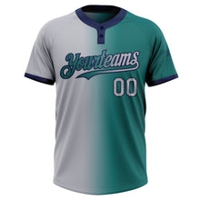 Charger l&#39;image dans la galerie, Custom Teal Gray-Navy Gradient Fashion Two-Button Unisex Softball Jersey
