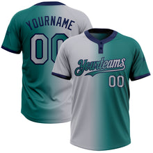 Charger l&#39;image dans la galerie, Custom Teal Gray-Navy Gradient Fashion Two-Button Unisex Softball Jersey
