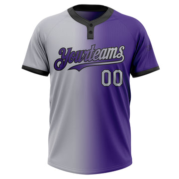 Custom Purple Gray-Black Gradient Fashion Two-Button Unisex Softball Jersey