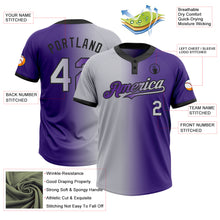 Charger l&#39;image dans la galerie, Custom Purple Gray-Black Gradient Fashion Two-Button Unisex Softball Jersey
