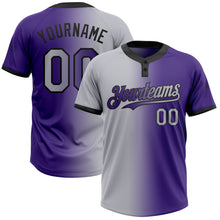 Laden Sie das Bild in den Galerie-Viewer, Custom Purple Gray-Black Gradient Fashion Two-Button Unisex Softball Jersey
