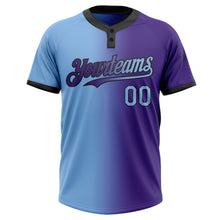 Charger l&#39;image dans la galerie, Custom Purple Light Blue-Black Gradient Fashion Two-Button Unisex Softball Jersey
