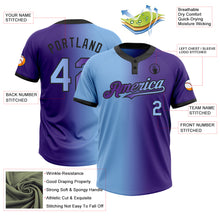 Charger l&#39;image dans la galerie, Custom Purple Light Blue-Black Gradient Fashion Two-Button Unisex Softball Jersey
