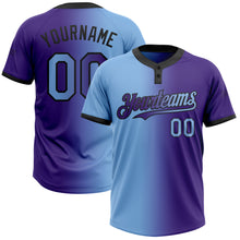 Charger l&#39;image dans la galerie, Custom Purple Light Blue-Black Gradient Fashion Two-Button Unisex Softball Jersey
