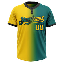 Charger l&#39;image dans la galerie, Custom Teal Yellow-Black Gradient Fashion Two-Button Unisex Softball Jersey
