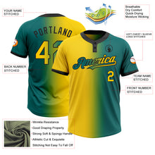 Charger l&#39;image dans la galerie, Custom Teal Yellow-Black Gradient Fashion Two-Button Unisex Softball Jersey
