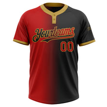 Загрузить изображение в средство просмотра галереи, Custom Black Red-Old Gold Gradient Fashion Two-Button Unisex Softball Jersey
