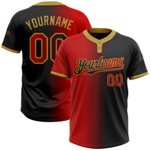 Загрузить изображение в средство просмотра галереи, Custom Black Red-Old Gold Gradient Fashion Two-Button Unisex Softball Jersey
