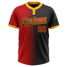 Laden Sie das Bild in den Galerie-Viewer, Custom Black Red-Gold Gradient Fashion Two-Button Unisex Softball Jersey
