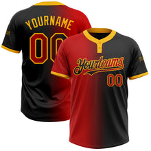 Charger l&#39;image dans la galerie, Custom Black Red-Gold Gradient Fashion Two-Button Unisex Softball Jersey
